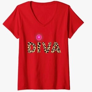 New! V Neck Animal Print Diva Tee Shirt NWTS